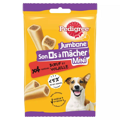 PEDIGREE Mini os à mâcher Jumbone saveurs bœuf et volaille pour chien 4 os 160g