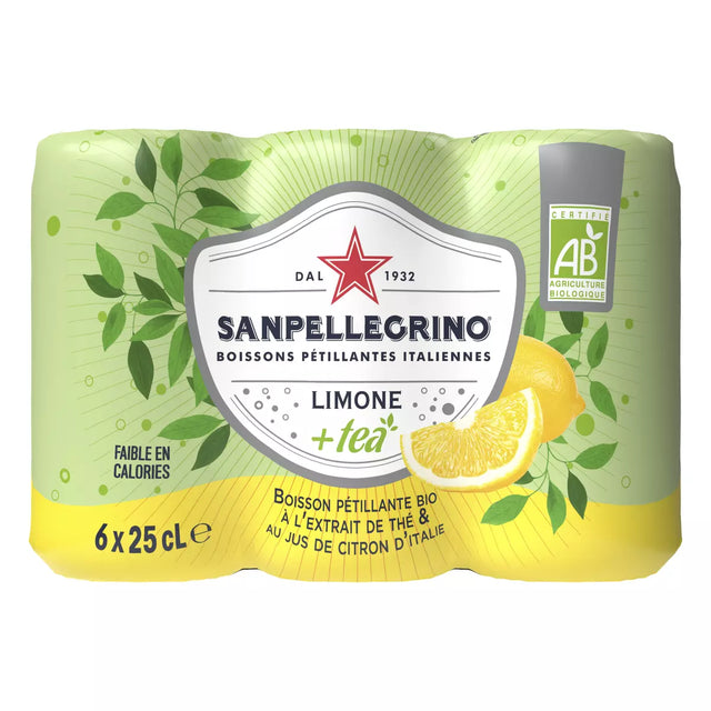 SAN PELLEGRINO San Pellegrino Boisson pétillante au thé et au jus de citron bio boîte 6x25cl