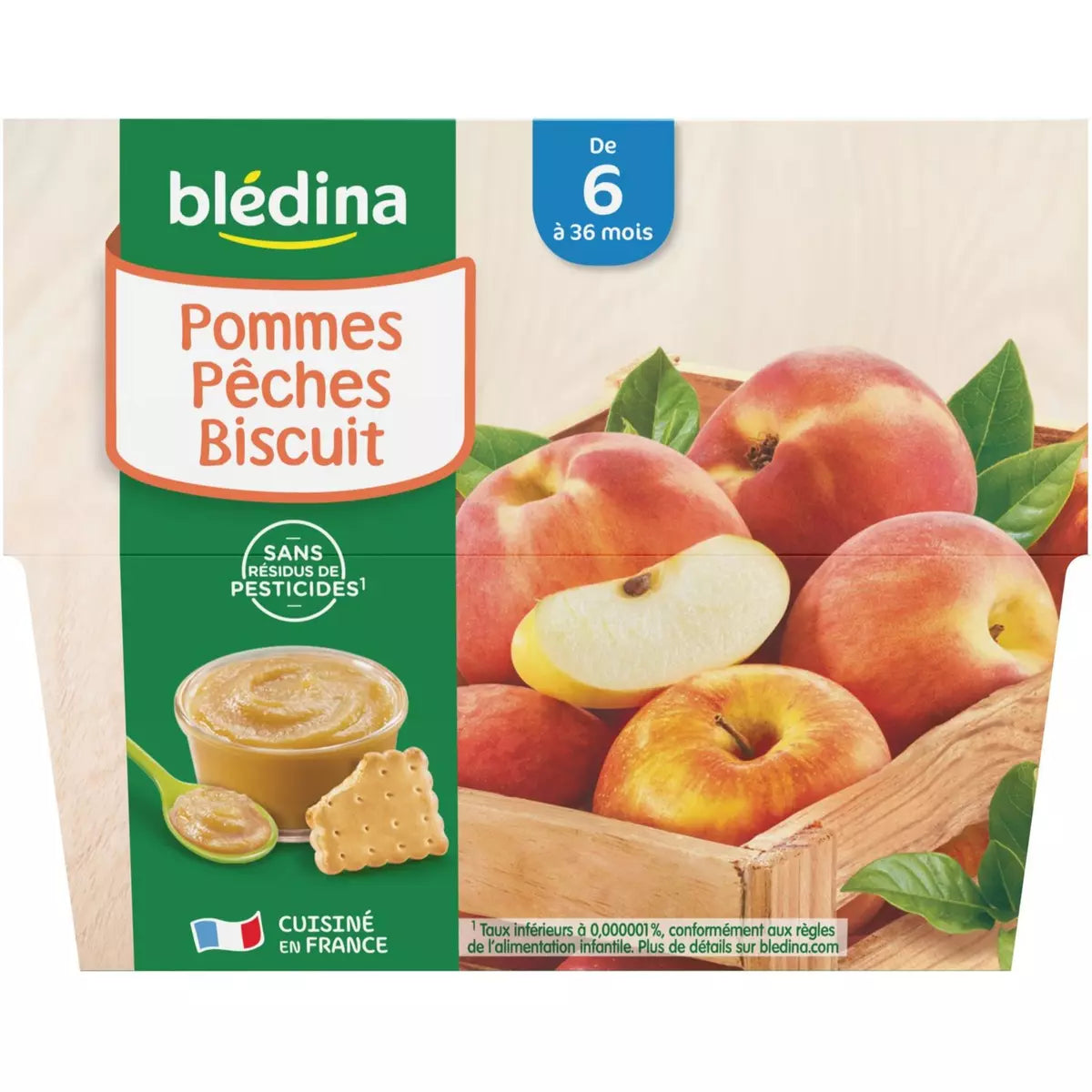 BLEDINA Blédina coupelle pomme pêche biscuit 4x100 de 6 à 36mois