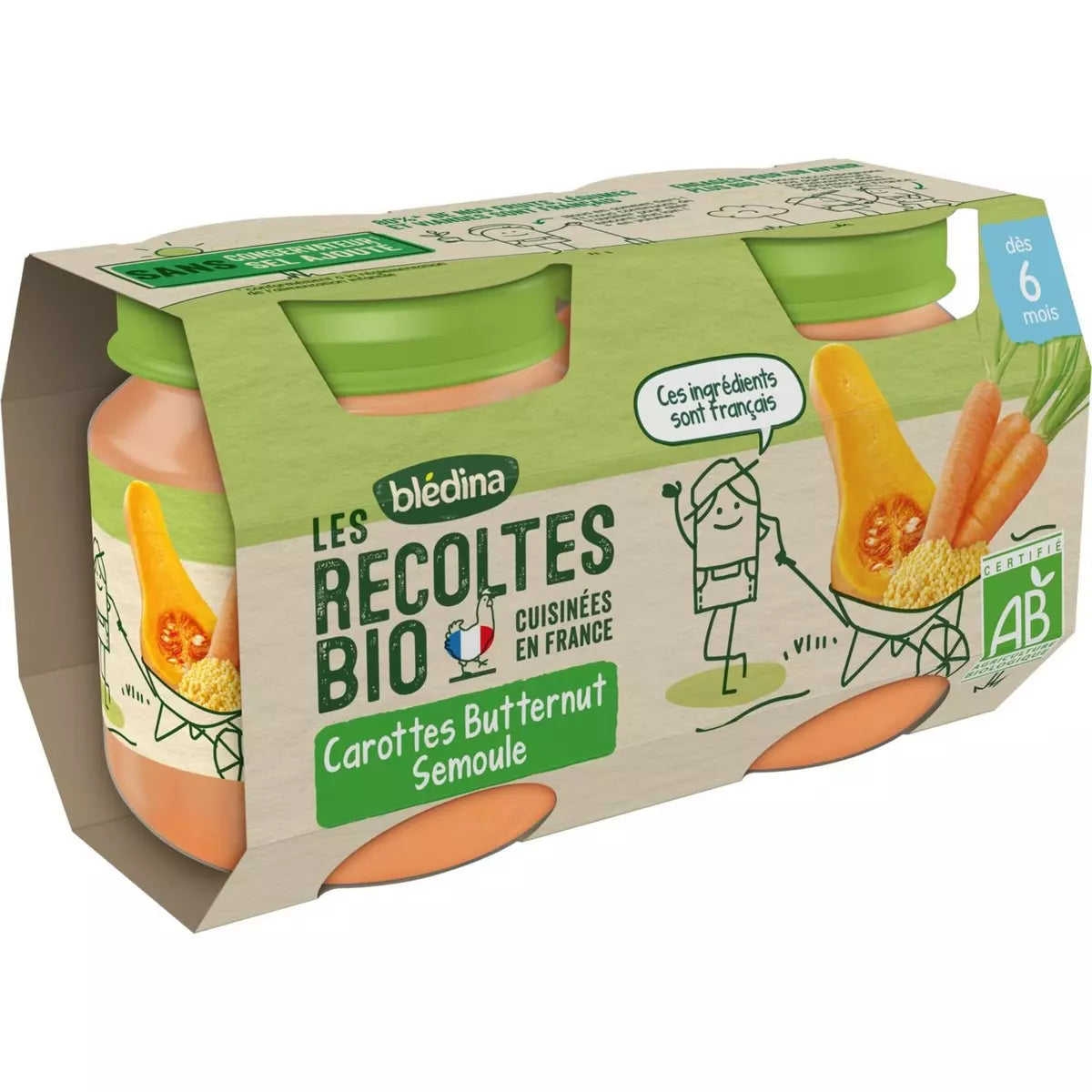 BLEDINA Petit pot carottes butternut semoule bio dès 6 mois 2x130g