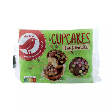 AUCHAN Cupcakes goût vanille sachets individuels 6 gâteaux 240g