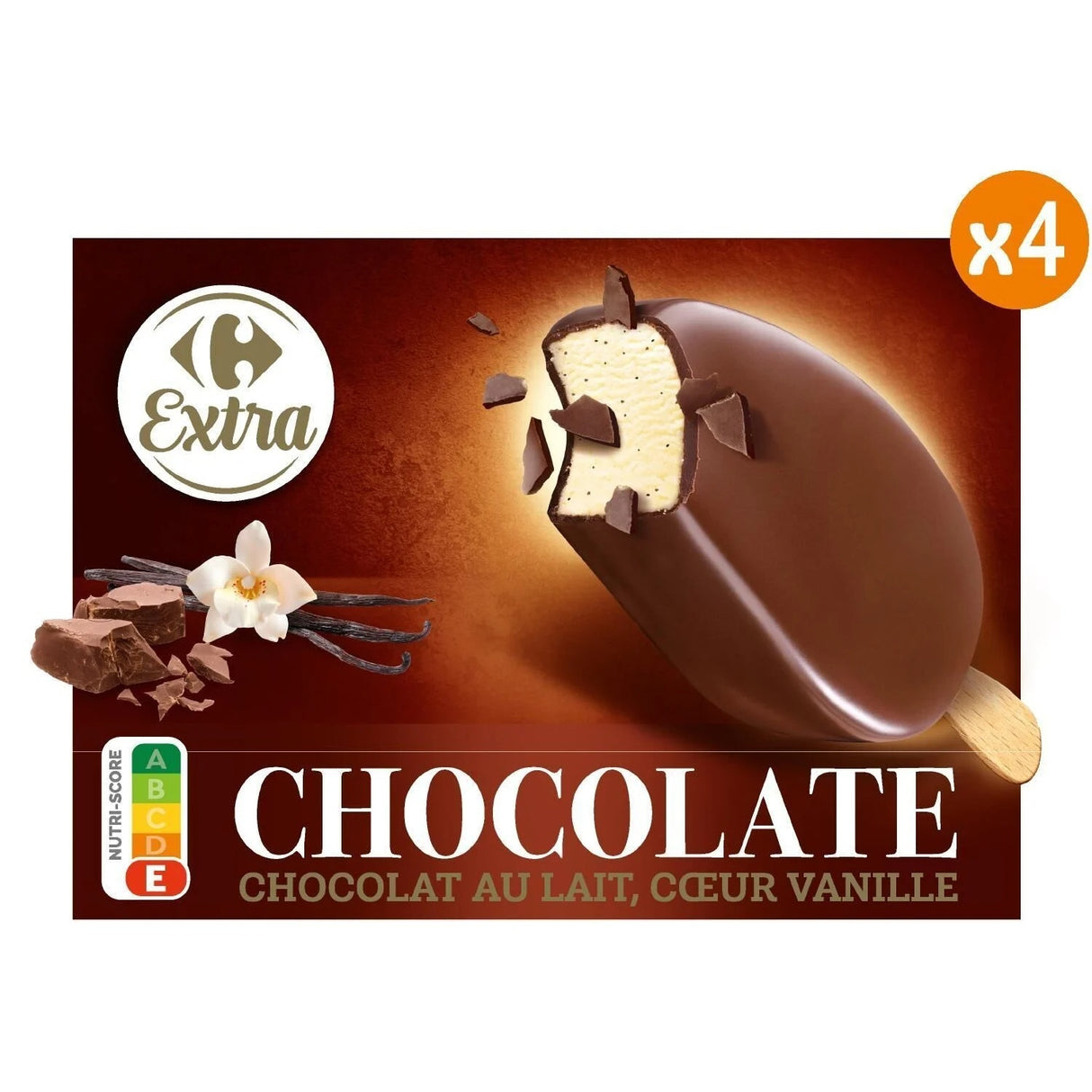 CARREFOUR Bâtonnets Géants Vanille Enrobée de Chocolat Pack de 4 300 g