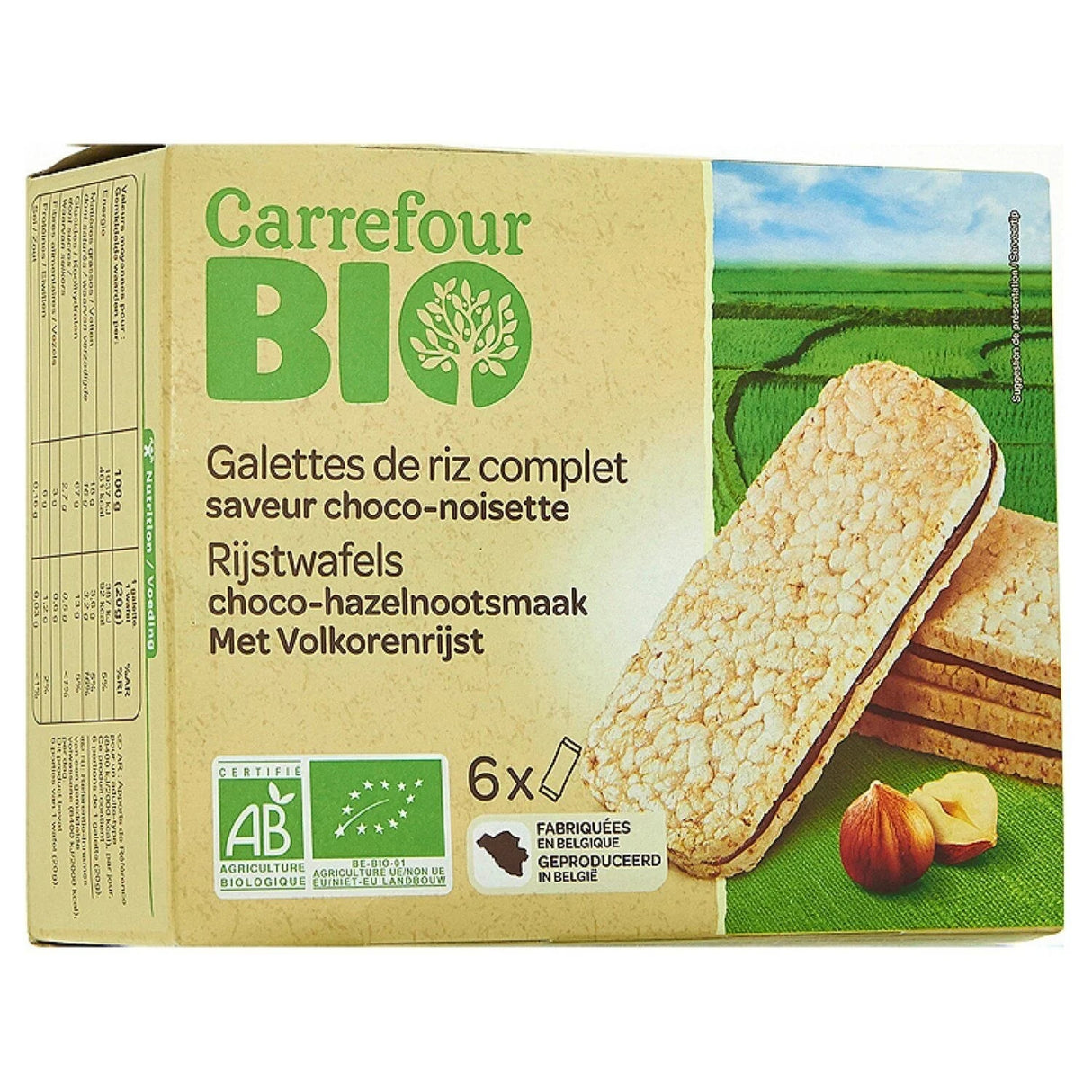 CARREFOUR BIO Galettes de Riz Chocolat-Noisette 120g